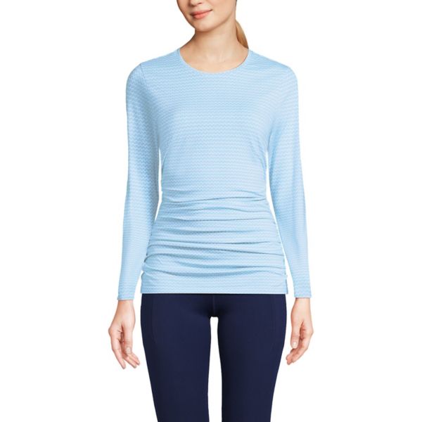 

Женская облегающая футболка с длинным рукавом Power Performance Lands' End, цвет soft sky geo stripe