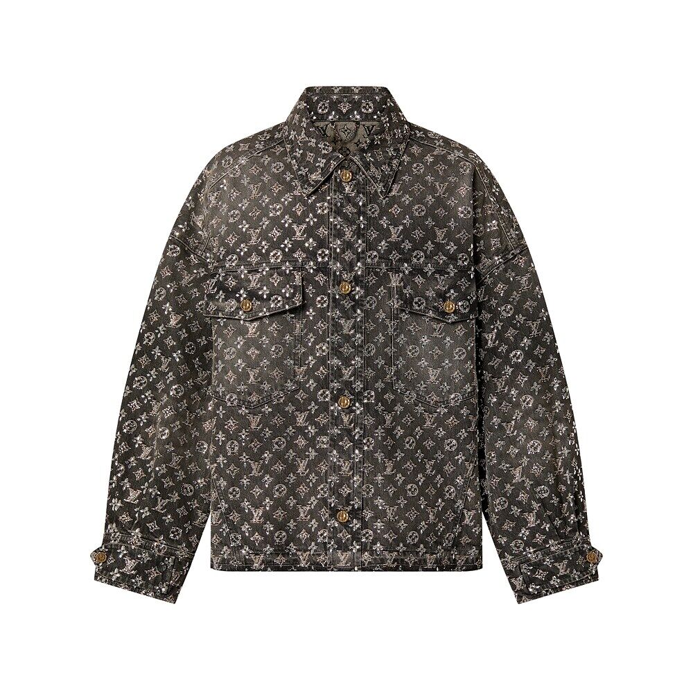 

Изготовленная на заказ джинсовая рубашка с вышитой монограммой Louis Vuitton, черный
