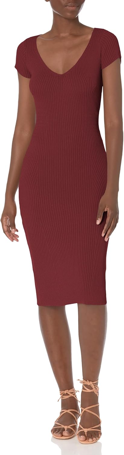 

GUESS Женское повседневное короткое платье-свитер с рукавом 3/4, Mystic Wine