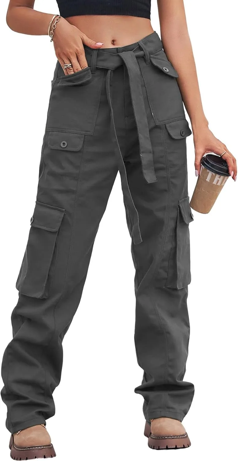 

Женские повседневные карго-джинсы Y2K прямого кроя с поясом ebossy