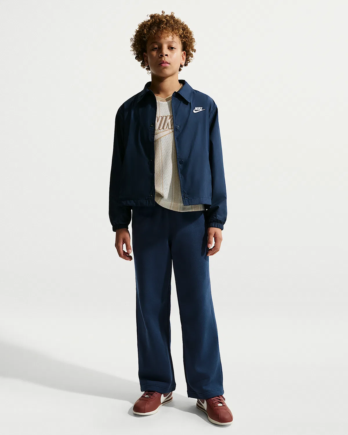 Детские свободные штаны с открытым низом Nike Sportswear, Midnight Navy/White