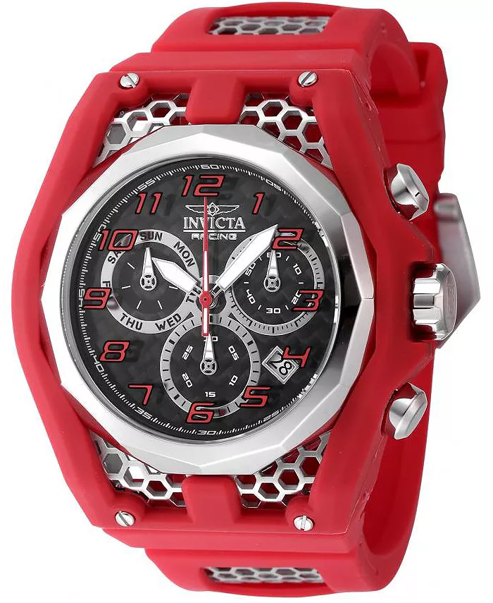 

Мужские часы Invicta Racing Quartz Chronograph 47208, черные, с серебристым циферблатом, красный