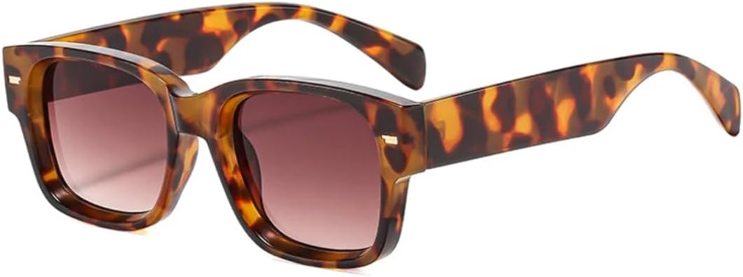 

Женские солнцезащитные очки в винтажном стиле с заклепками, квадратной оправой, ретро, ​​для мужчин, для активного отдыха и путешествий, защита от УФ-излучения UV400 TVTBBVV, Leopard Gradient Tea