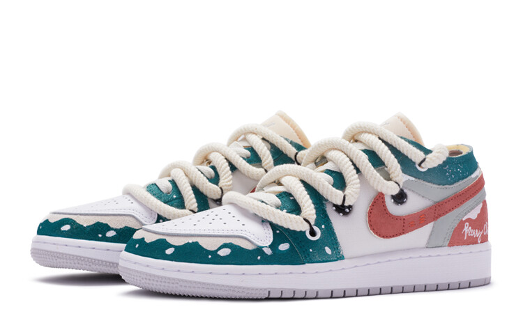 Кроссовки Air Jordan 1 Vintage Basketball Shoes Women's Low-Top White/Red/Green — фото 3