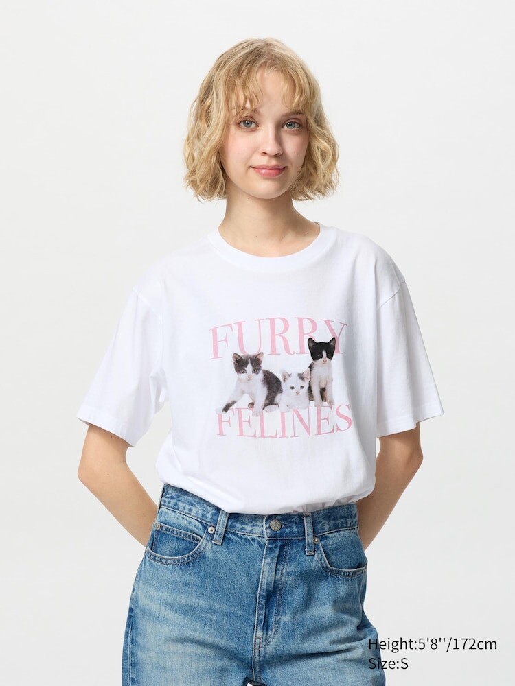 

Футболка с рисунком cat photographs ut Uniqlo, цвет 00 белый