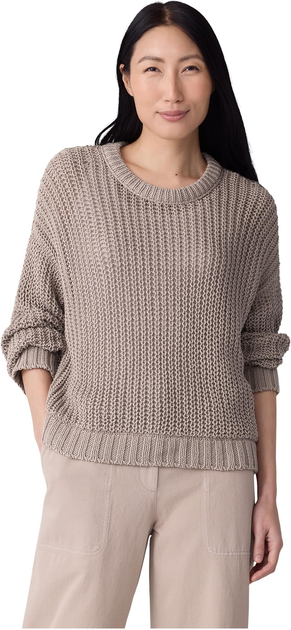 

Свитер Eileen Fisher Peruvian Organic Cotton Cord Crew Neck Sweater, цвет Wheat