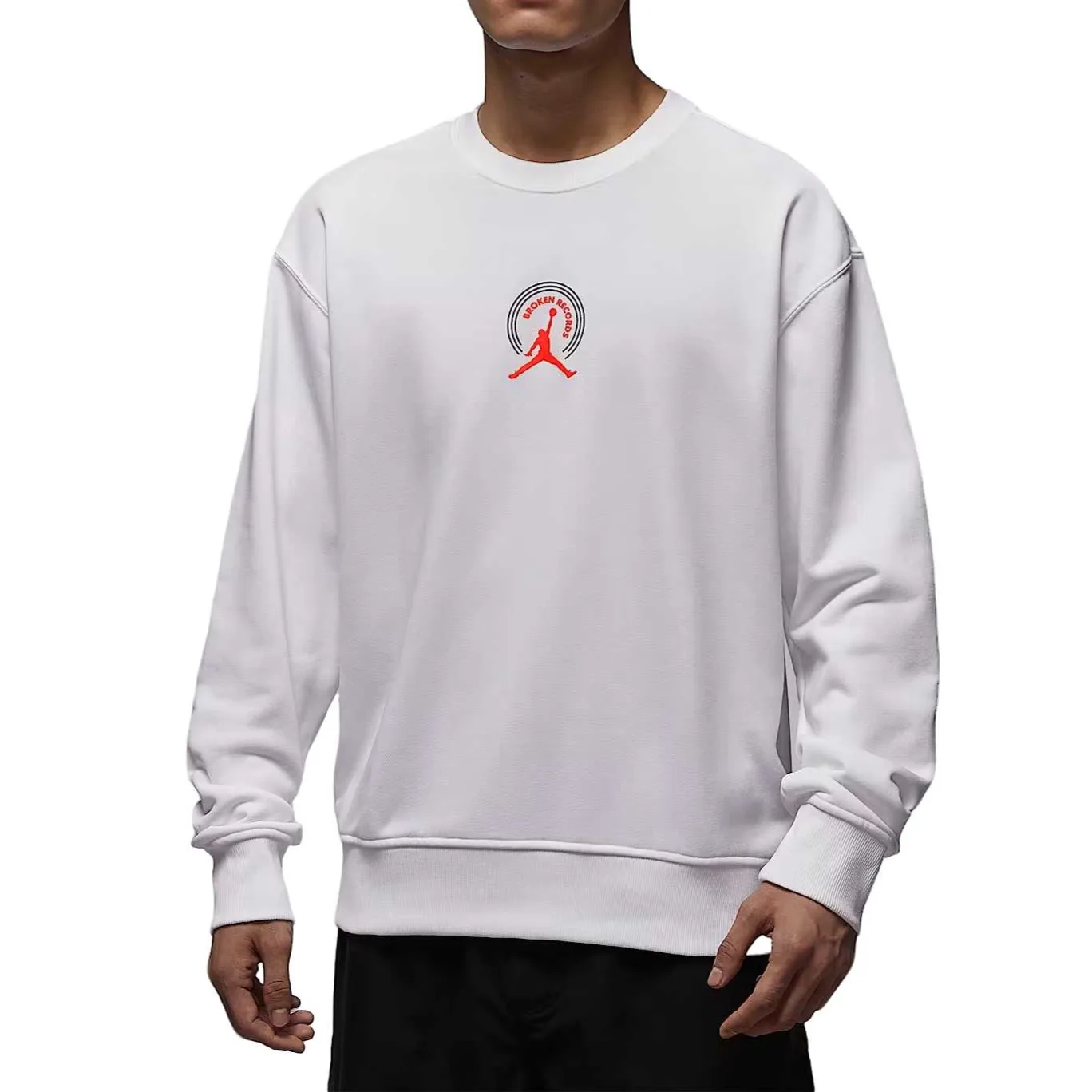 Jordan Толстовка Brooklyn Fleece мужская белая/инфракрасный красный 23 с круглым вырезом