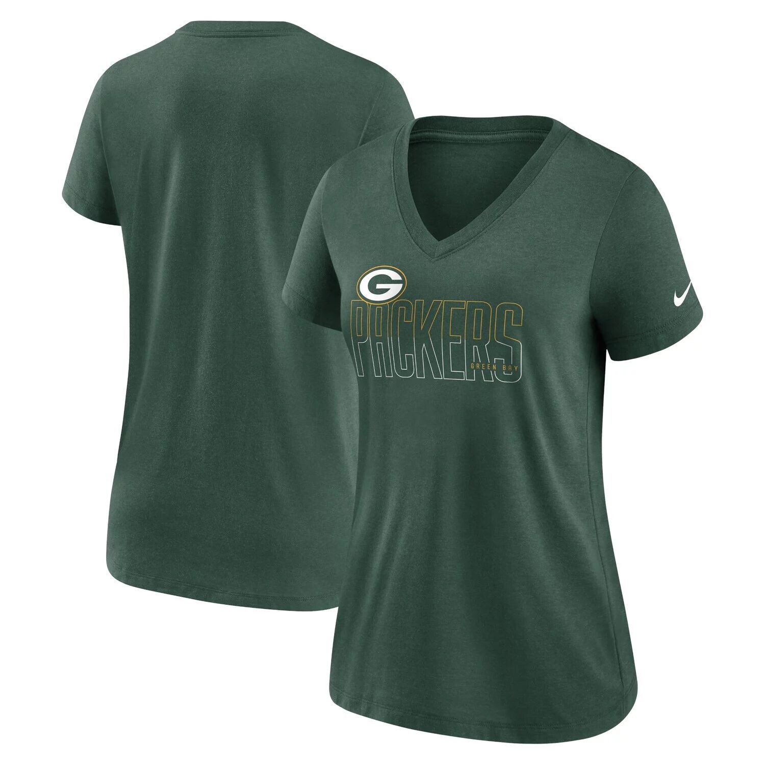 

Женская футболка Nike Heathered Green Green Bay Packers Lock Up Tri-Blend с v-образным вырезом Nike