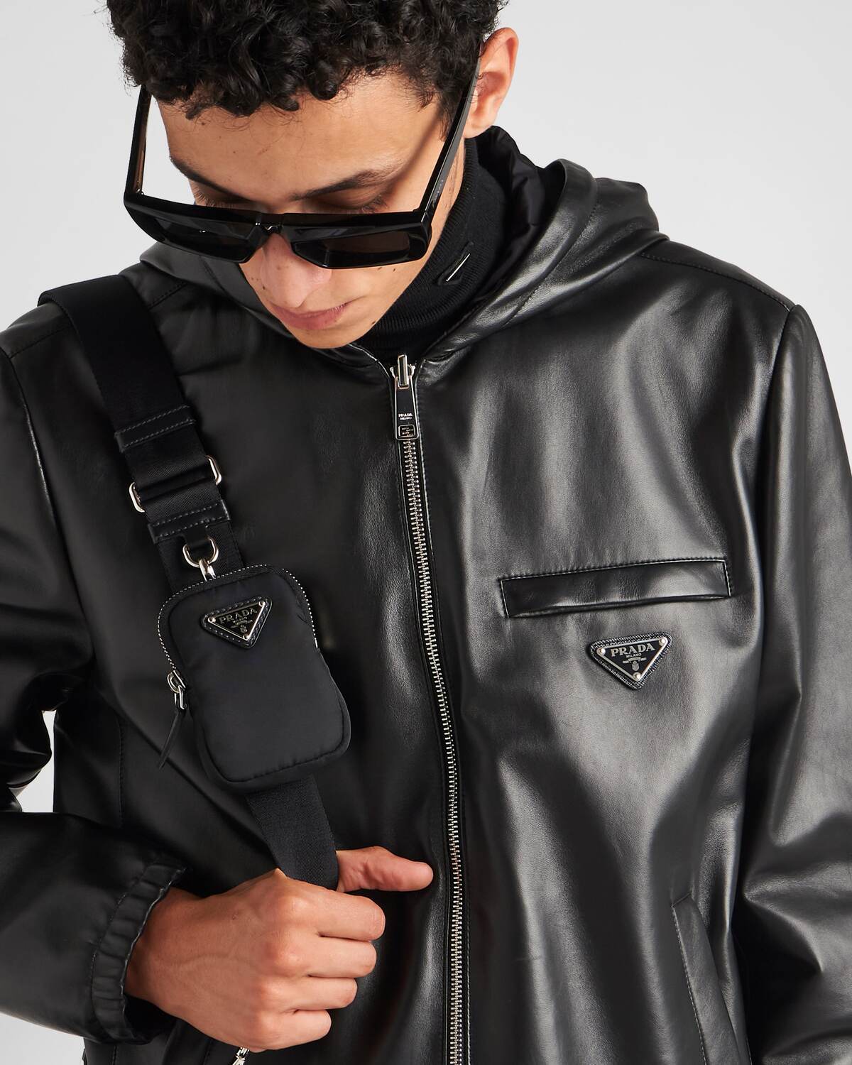 Двусторонняя куртка из наппа-натуральной кожи и Re-Nylon Prada, черный — фото 4
