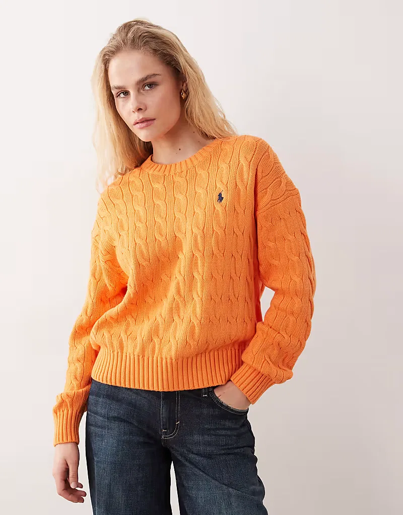Хлопковый джемпер Polo Ralph Lauren крупной вязки, фиолетовый