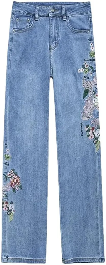 

Женские джинсы Stretch Straight летние тонкие свободные High-Waisted с вышивкой