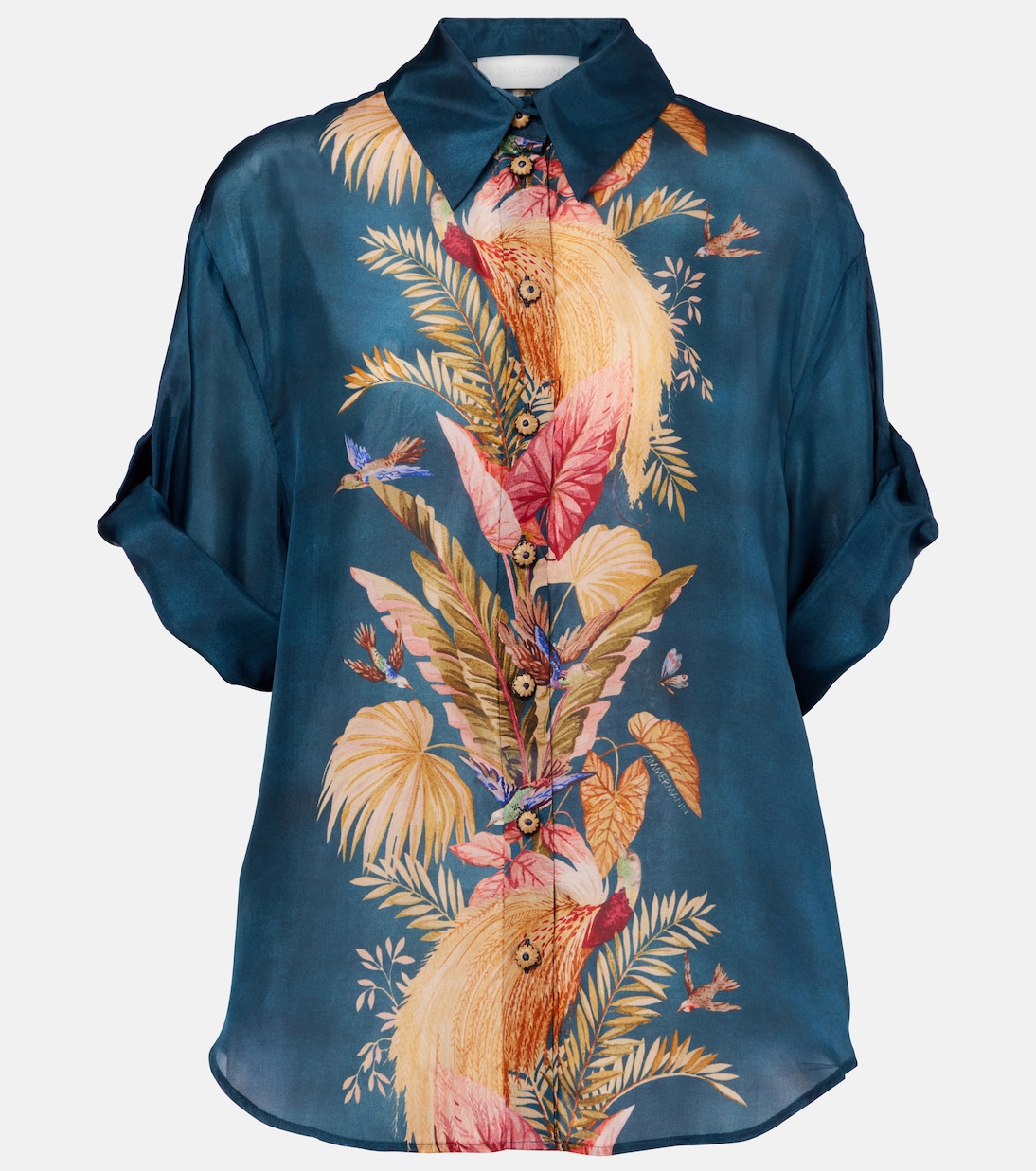 

Шелковая рубашка с принтом Ascension Zimmermann, Dark Blue Palm Floral
