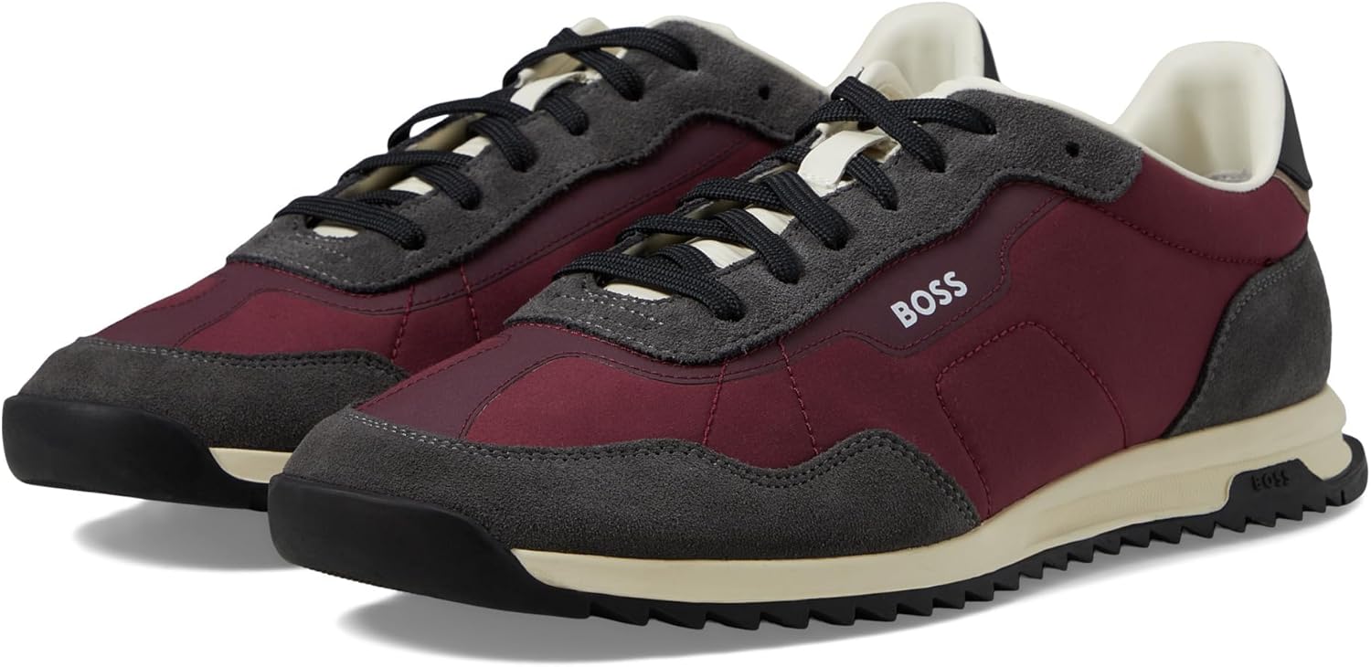 

BOSS мужские кроссовки Zayn Low Profile из замши и кожи в двух тонах, Merlot/Slate