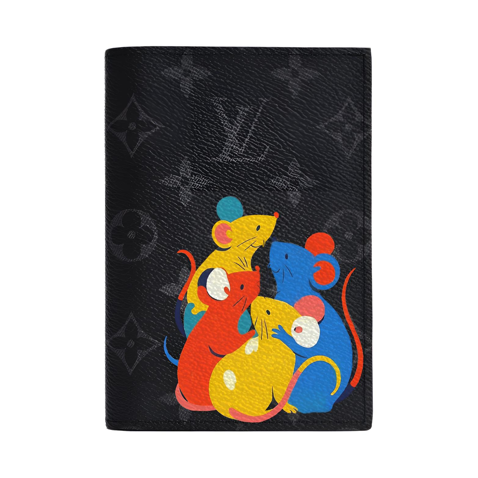 

LOUIS VUITTON Кожаный паспортник для мужчин черный серый, Mouse