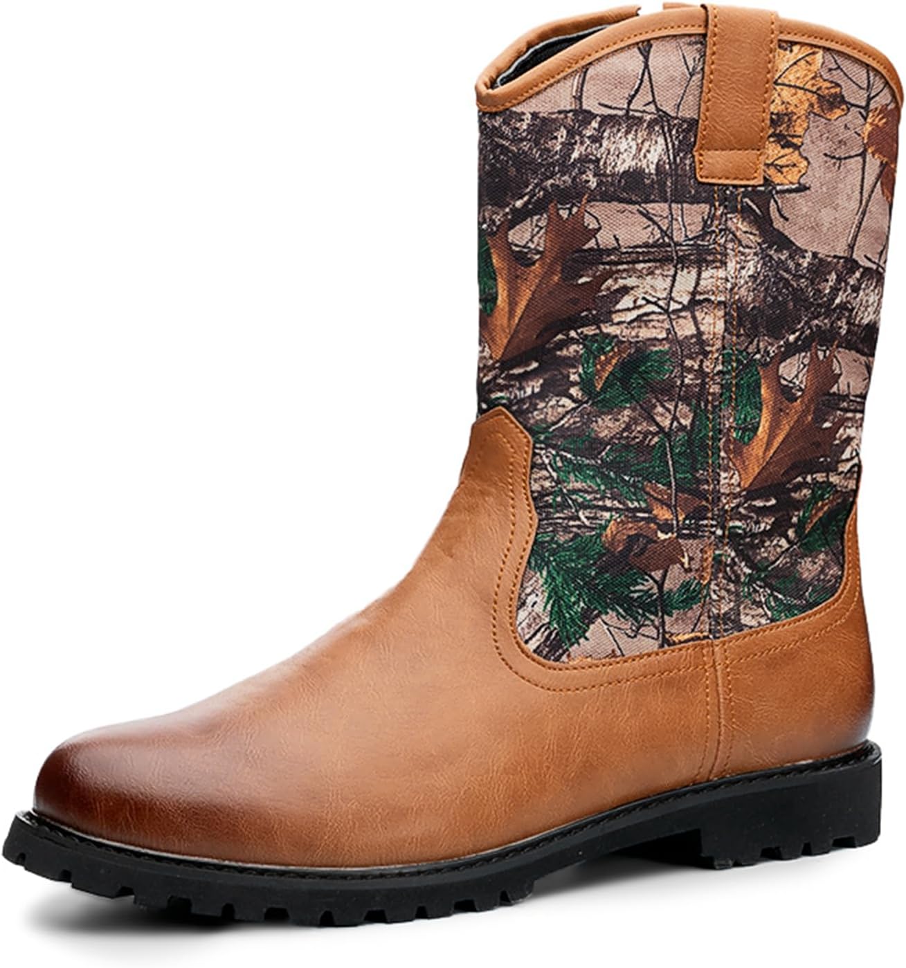 

Мужские кожаные ретро-ковбойские ботинки Abborora с круглым носком, традиционной боковой молнией, вестерн-стиля, коричневый