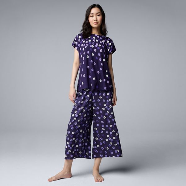 

Женский пижамный комплект из 2 предметов: верх и кюлоты Simply Vera Vera Wang, цвет purple placed floral