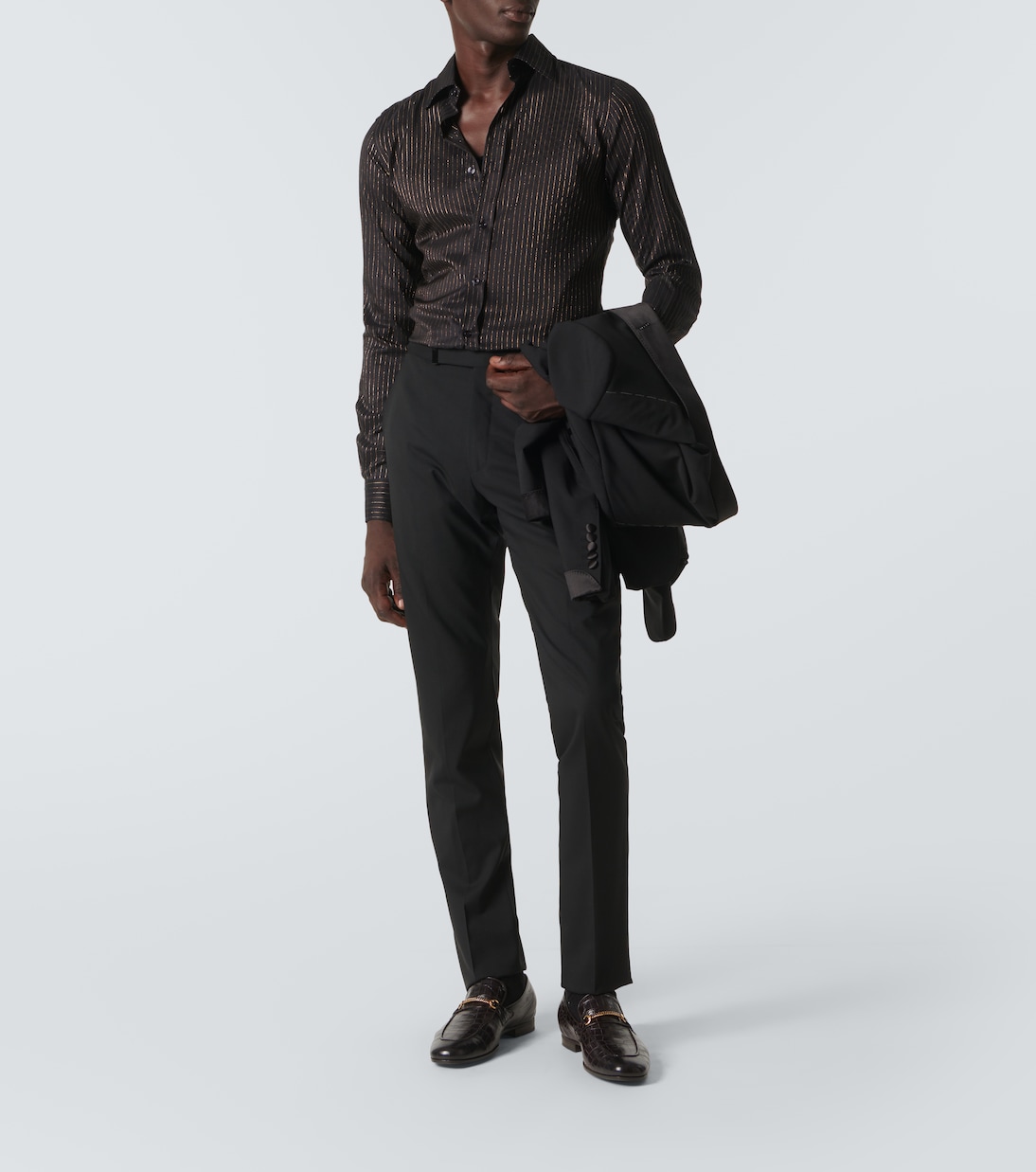 Шелковая рубашка в тонкую полоску Tom Ford, Black And Gold — фото 2