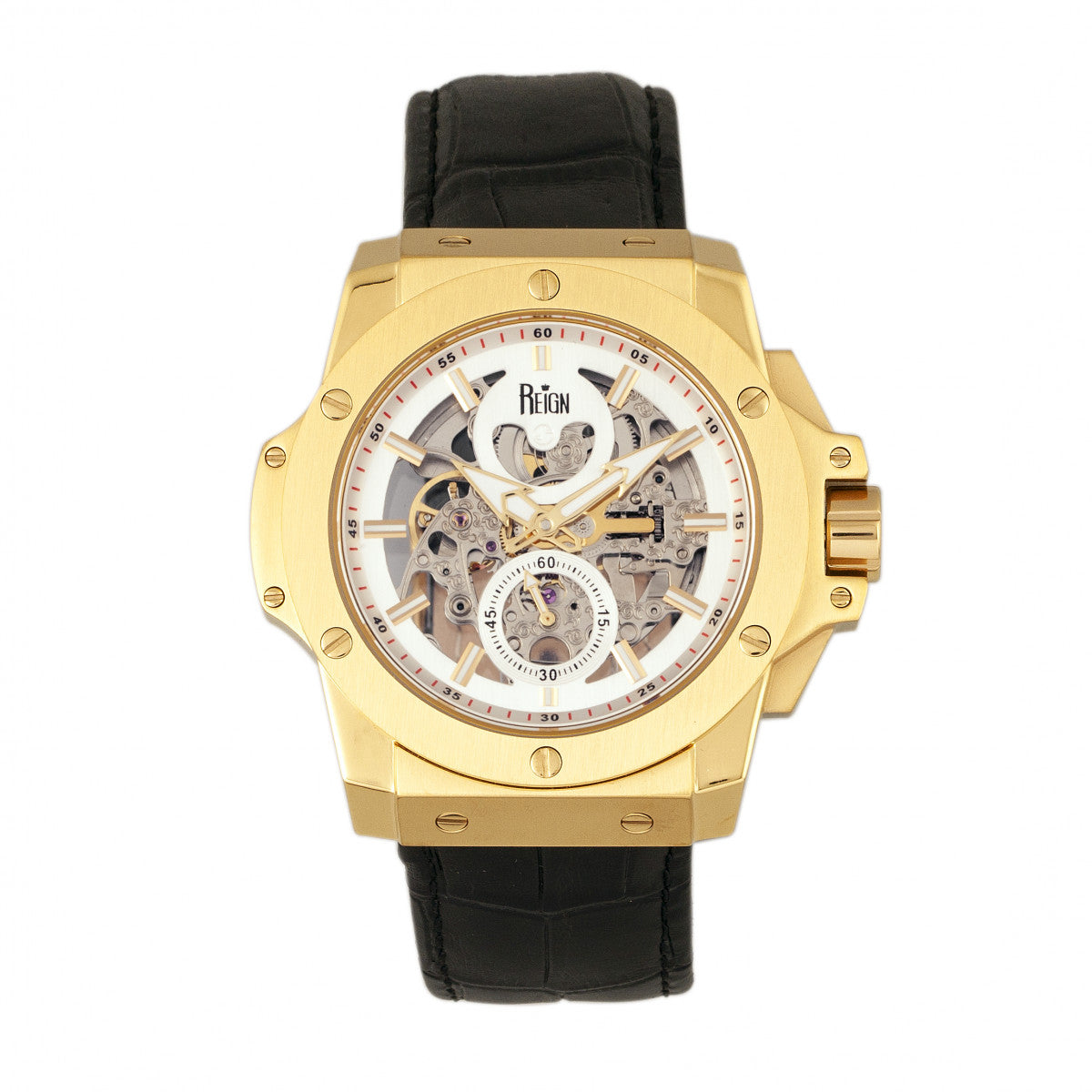 

Часы Commodus Automatic Skeleton с кожаным ремешком Reign, золотой
