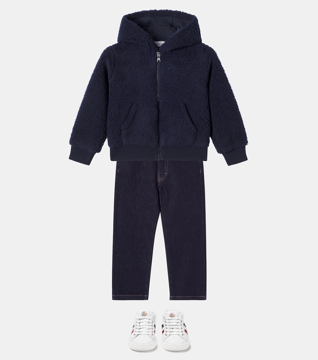 Искусственная овчина худи Moncler Enfant, темно-синий — фото 2