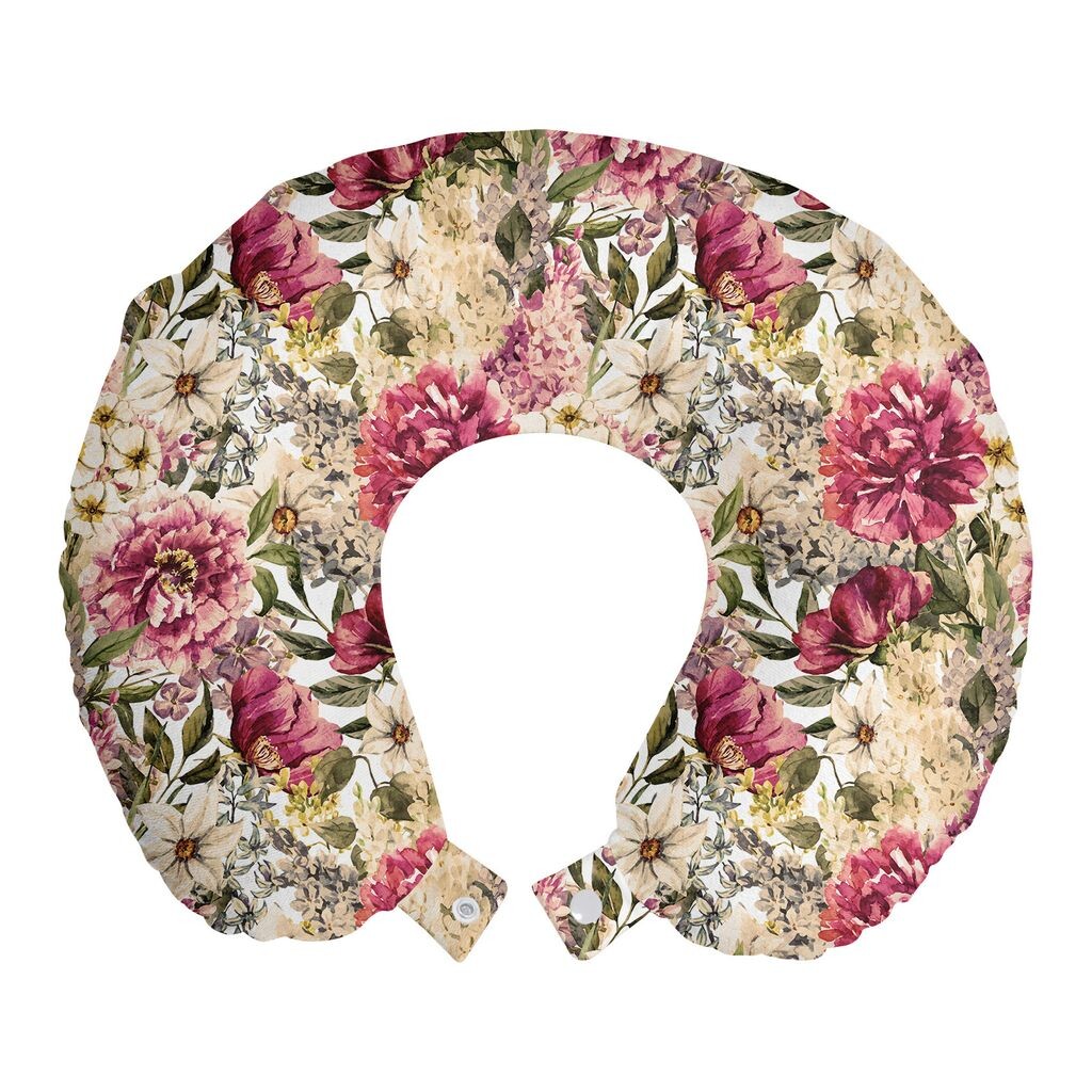 

ABAKUHAUS Flowers Дорожная подушка для шеи, Пестрые весенние цветы и листья, Пенопластовые дорожные принадлежности для самолета и автомобиля, 30х30 см, Разноцветные