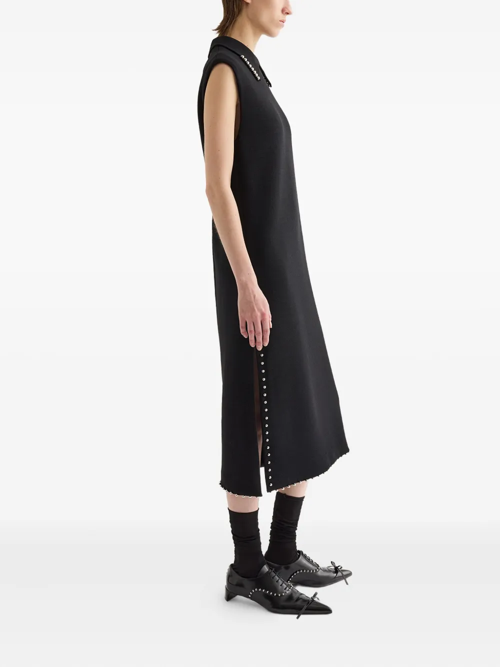 Платье с заклепками и воротником Питер Пэн JIL SANDER, черный — фото 2
