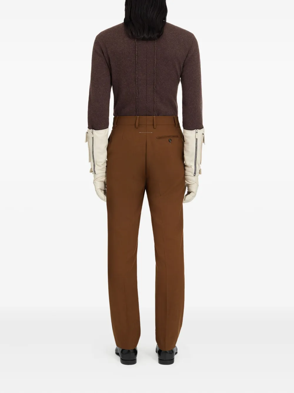 Шерстяные брюки со складками MM6 Maison Margiela, коричневый — фото 4