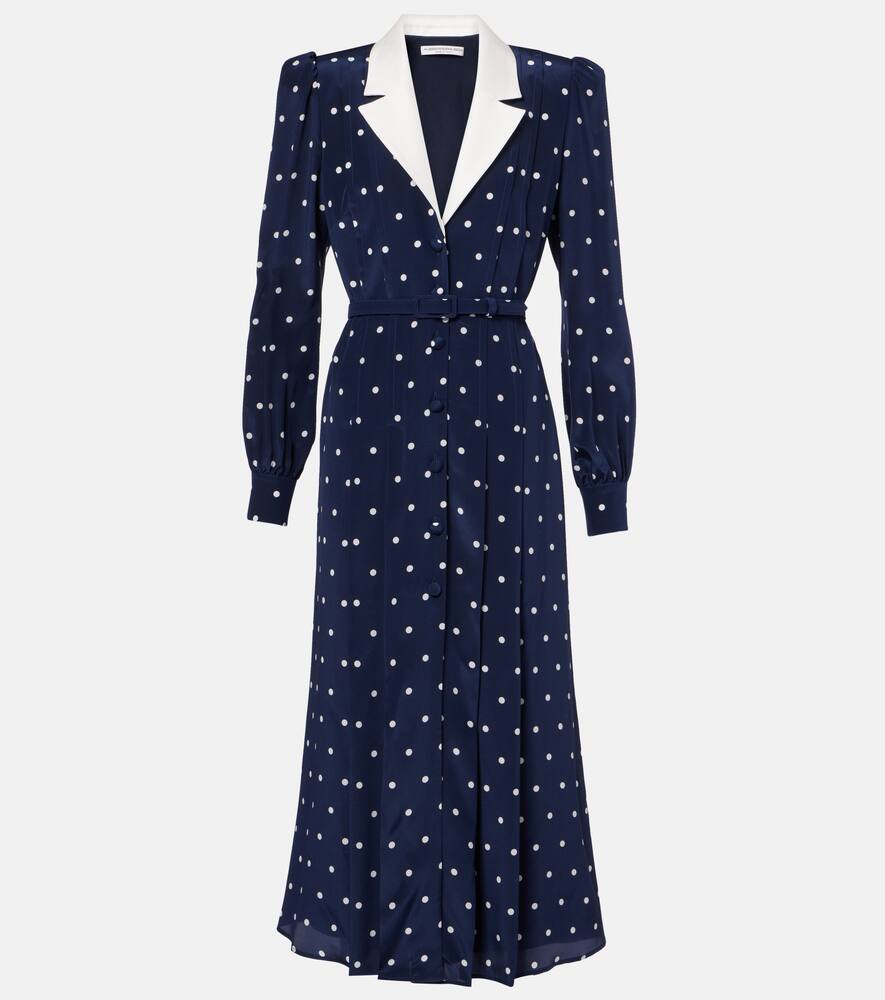 

Платье-рубашка из шелкового атласа в горошек Alessandra Rich, Navy Blue-White