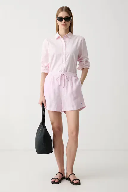 Шорты льняные LINEN-WVN-SHORTS Polo Ralph Lauren, розовый — фото 2