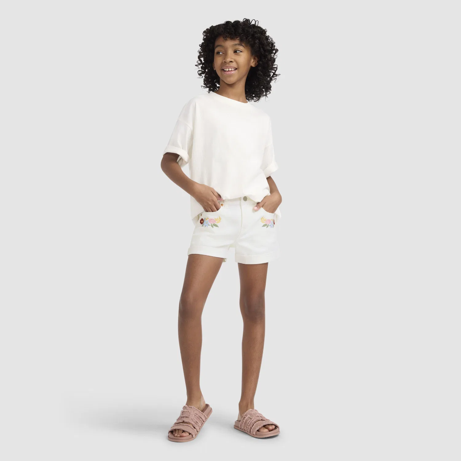 Вышитые шорты "Девочка подруга" для девочек 7-16 лет Levi's, Antique White — фото 4