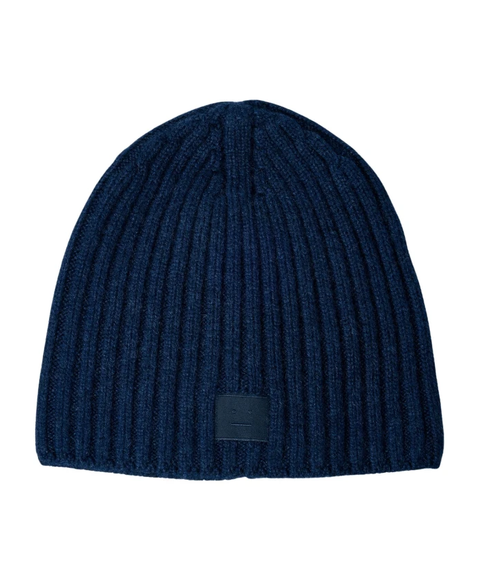 

Вязаная шерстяная шапка-бини с логотипом Acne Studios, синий