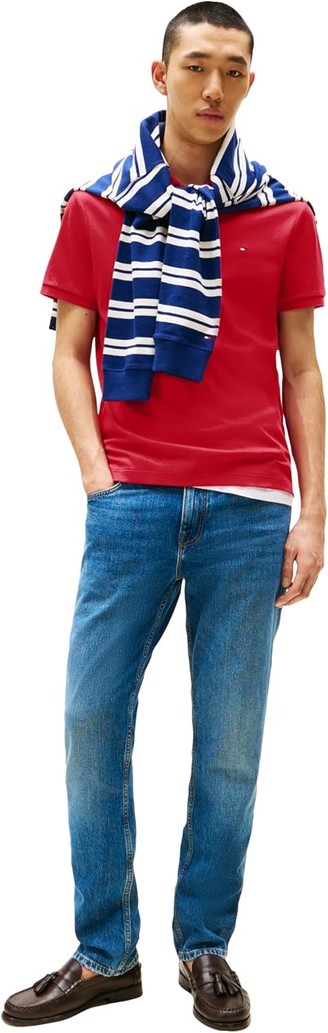 Мужские поло Tommy Hilfiger с коротким рукавом, повседневные, классический крой, с жидким хлопком, Medium Red — фото 3