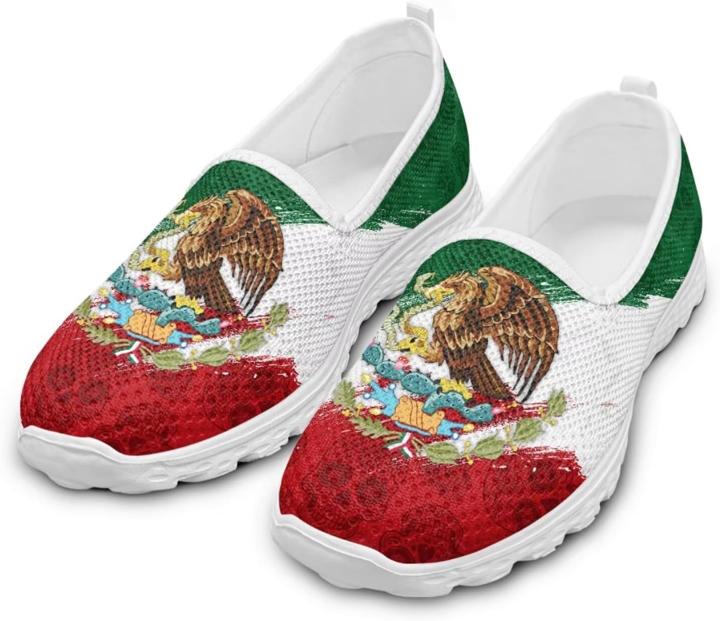 

Кроссовки Jeiento с американским флагом для женщин и мужчин, кеды для Дня независимости, сетчатые спортивные кроссовки, низкие плоские кроссовки для путешествий, Mexico Flag and Skull