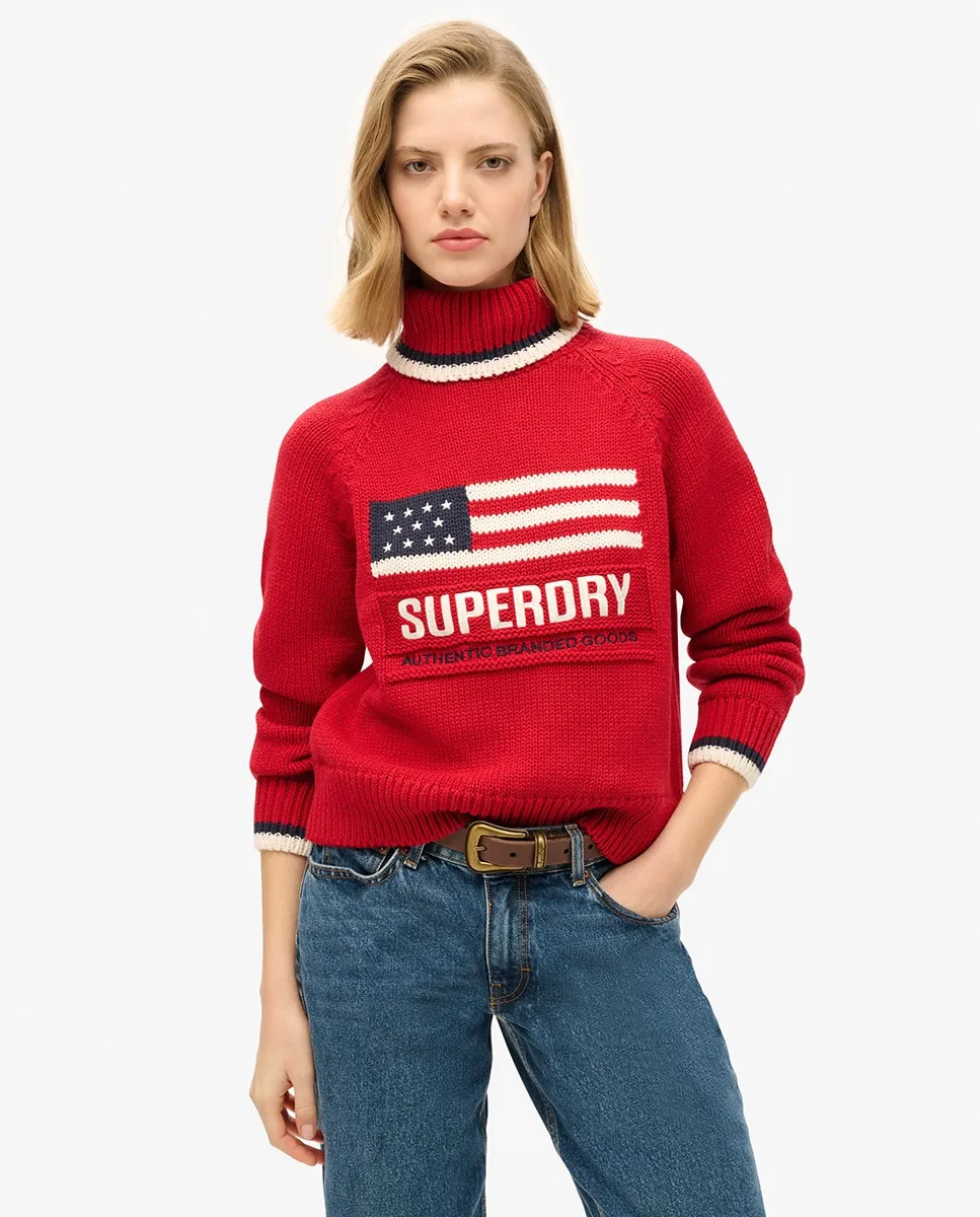 

Женский вязаный свитер с высоким воротником Blazer Superdry, красный