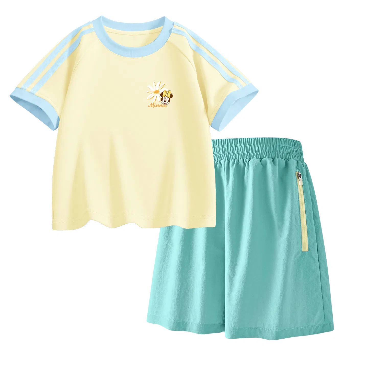 Детская повседневная спортивная футболка с круглым вырезом Disney, Di Cotton Star Honey+Solid Color Mint Green — фото 4