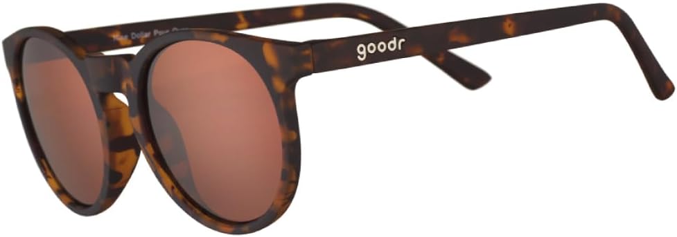 

Солнцезащитные очки goodr Nine Dollar Pour Over Polarized Round, размер S (Circle G), коричневая полупрозрачная оправа с коричневыми небликующими линзами, защита от УФ-излучения UV400, не скользят, не подпрыгивают, Brown