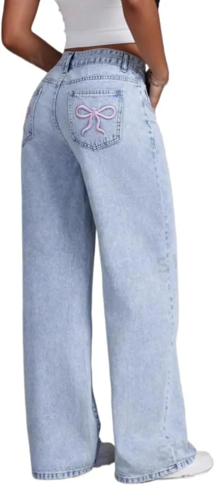 

Джинсы Y2k широкие с бантом SIAIBIN