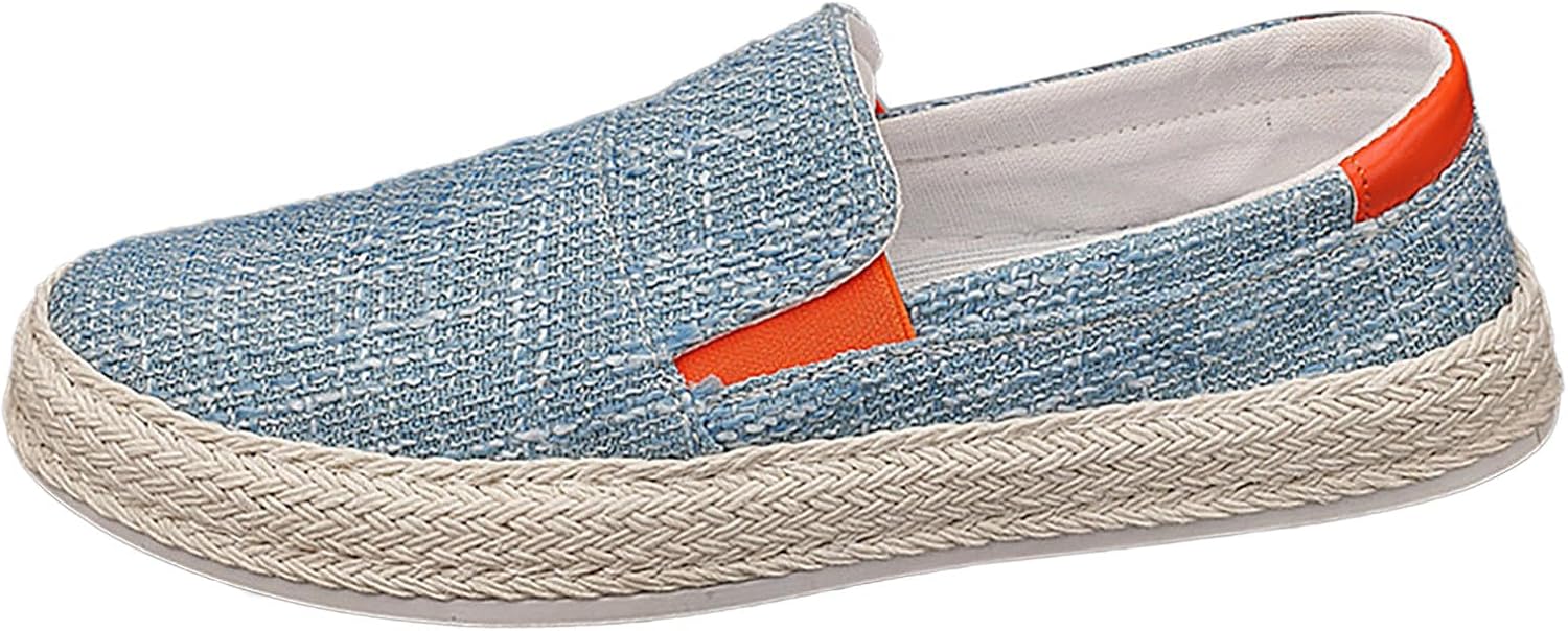 

Летние мужские повседневные леные туфли 2023 года, корейские студенческие туфли с соломенной плетеной подошвой, повседневная обувь для мужчин, размер 13 Generic, светло-голубой