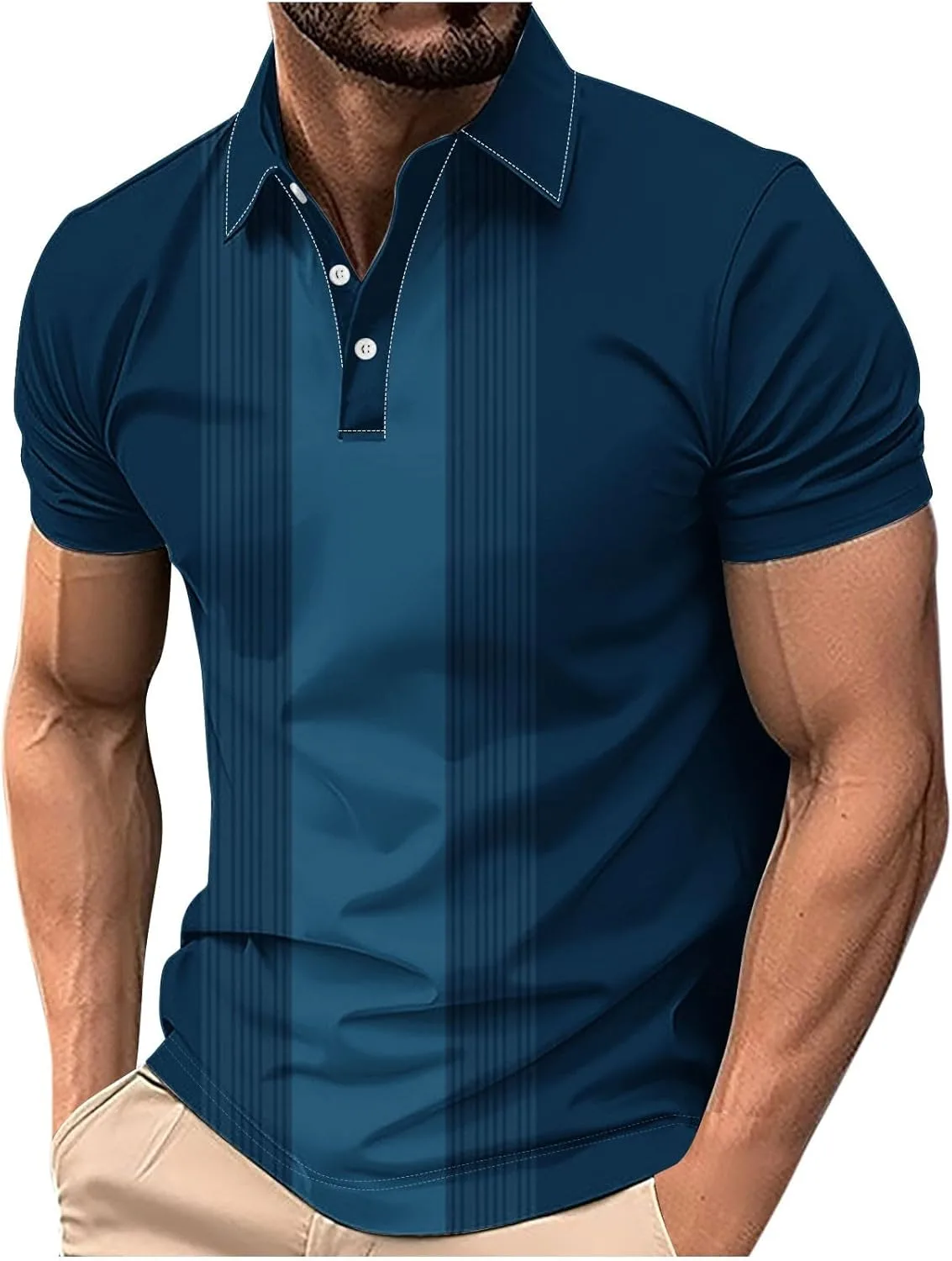 

Футболка мужская с коротким рукавом Casual Vintage Striped Regular Fit Lapel Collar