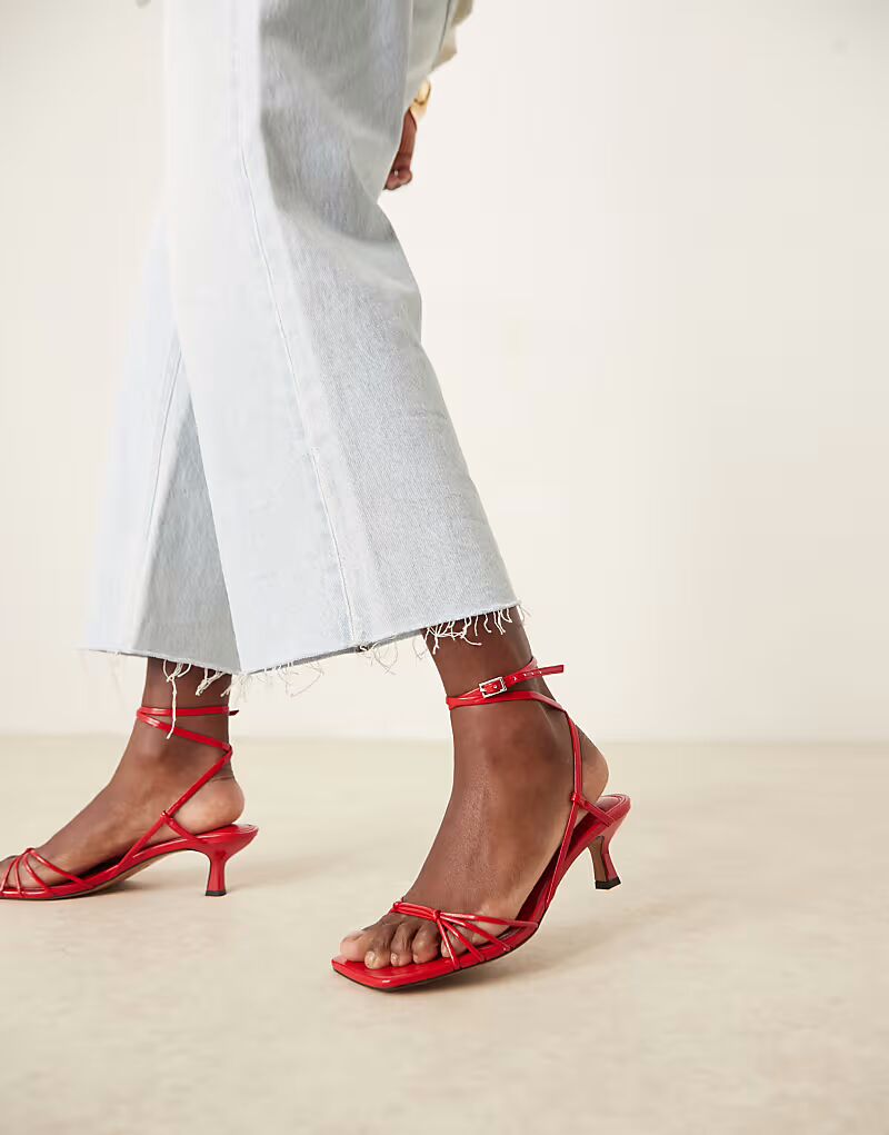 Сандалии ASOS DESIGN Hammock с ремешками и каблуком-рюмочкой красного цвета — фото 2