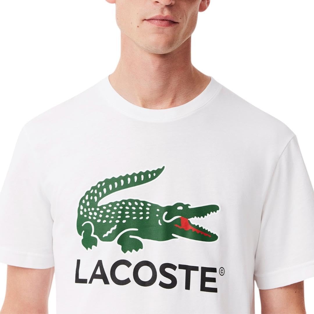 Футболка Lacoste Unisex-Adult, стандартный крой, короткий рукав, круглый вырез, с большой графикой крокодила на груди спереди, White — фото 2