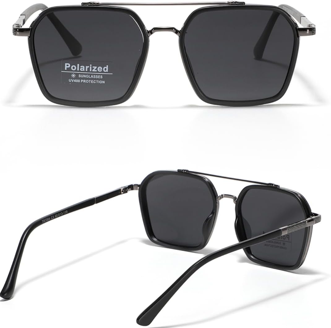 

Мужские солнцезащитные очки с металлической крупной оправой, поляризованные Tr90, женские очки с двойной перемычкой, черные и зеленые, защита от УФ-излучения UV400 VFDHN, 4