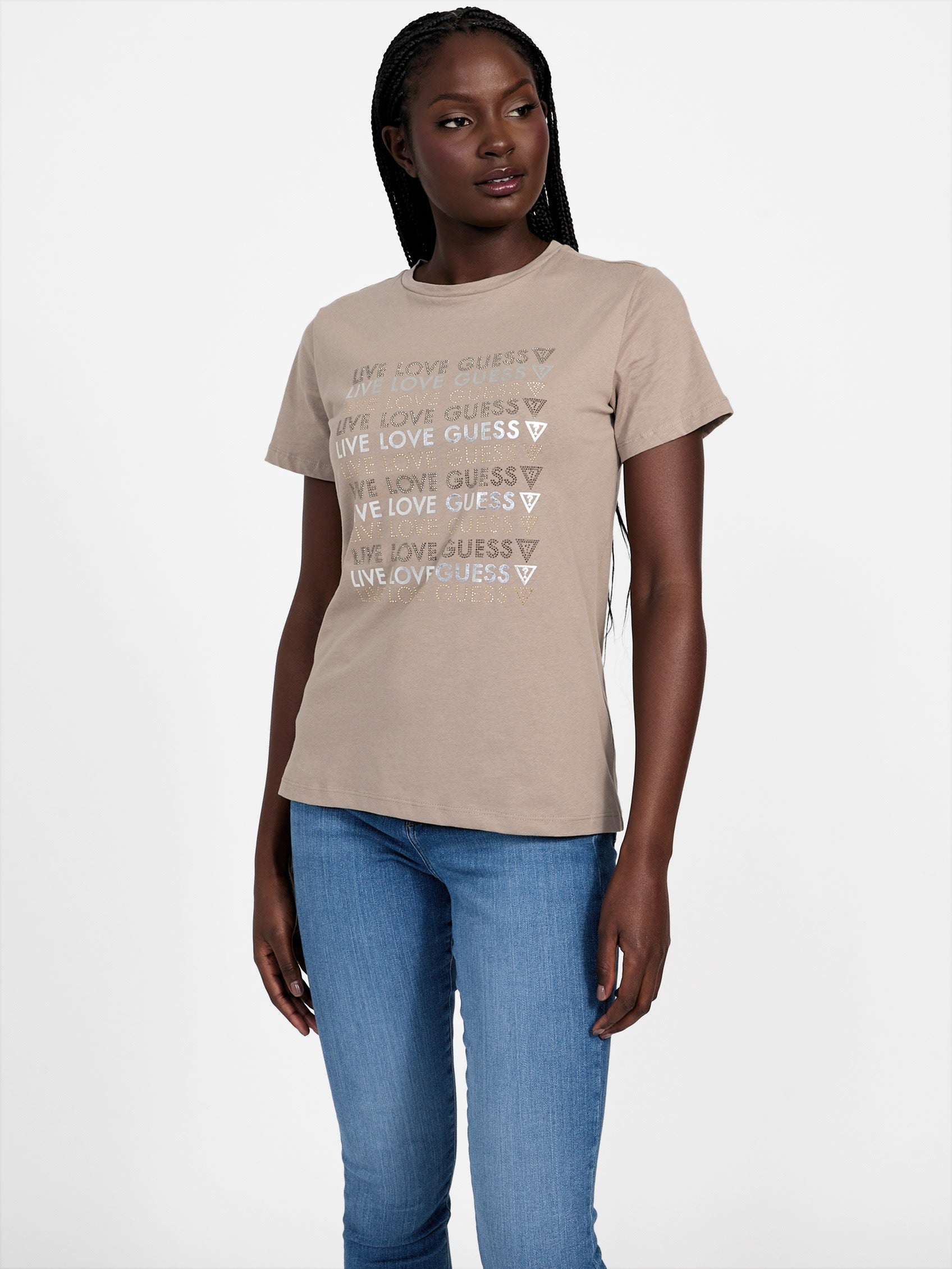 

Футболка Halie с круглым вырезом и стразами Guess Factory, цвет moondust