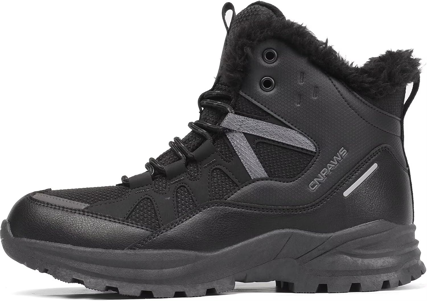 

Зимние мужские снежные ботинки водонепроницаемые теплые походные туфли противоскользящие легкие дышащие комфортные трекинговые ботинки Cnpaws, черный