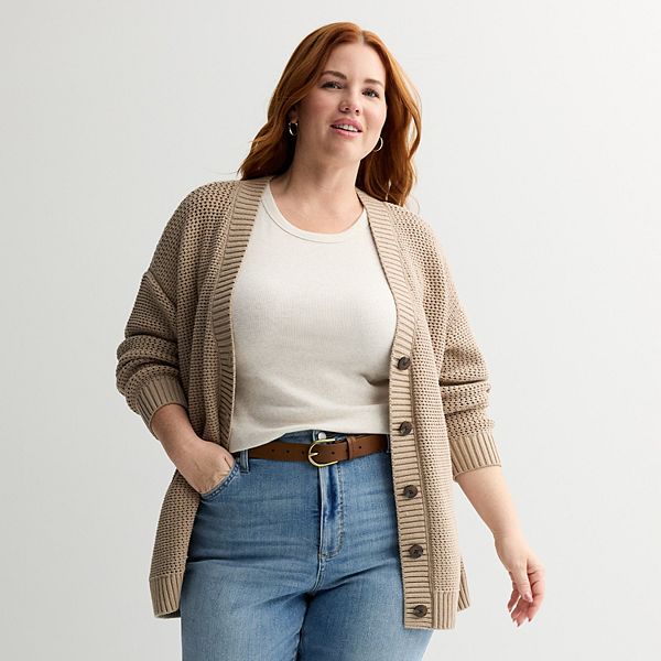 

Кардиган с открытой вязкой Plus size Sonoma Goods For Life, Mocha Froth