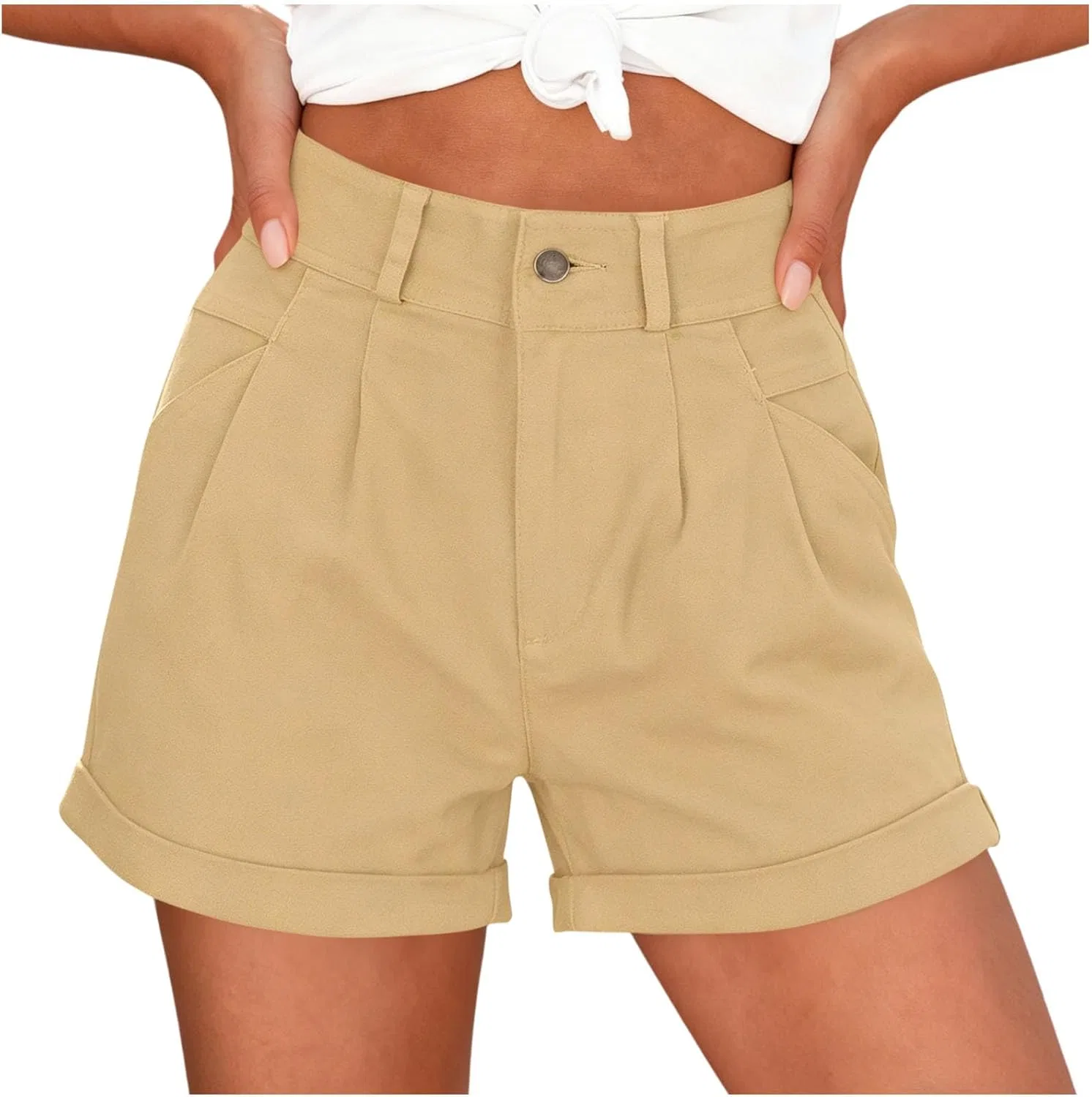 Шорты для женщин с высокой талией, Khaki