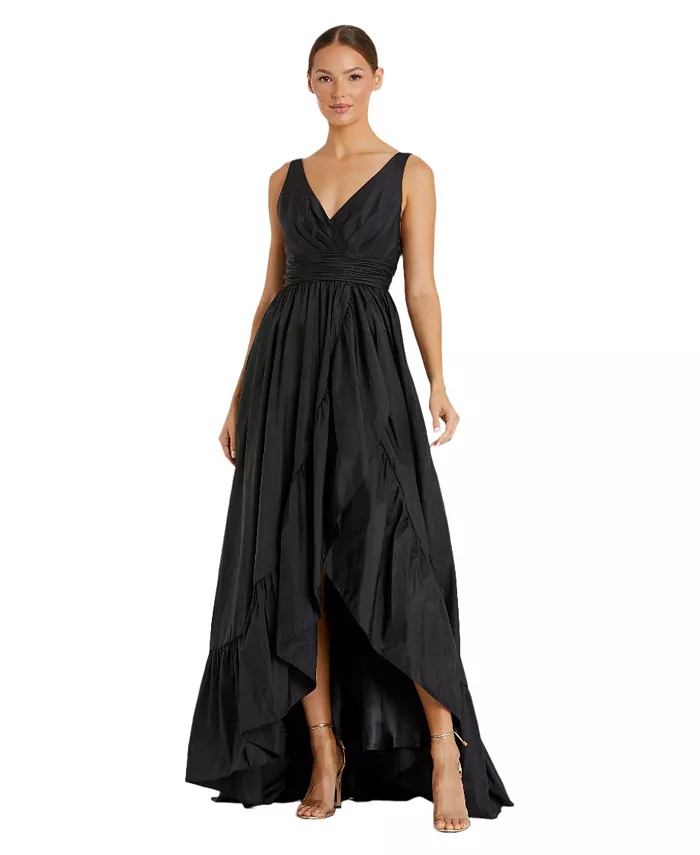 

Женское платье из тафты с асимметричным лифом и оборками Mac Duggal, черный