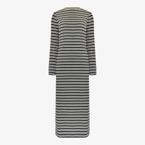 

Полосатое платье миди из эластичной ткани с рифлеными рукавами Ro&Zo, черный