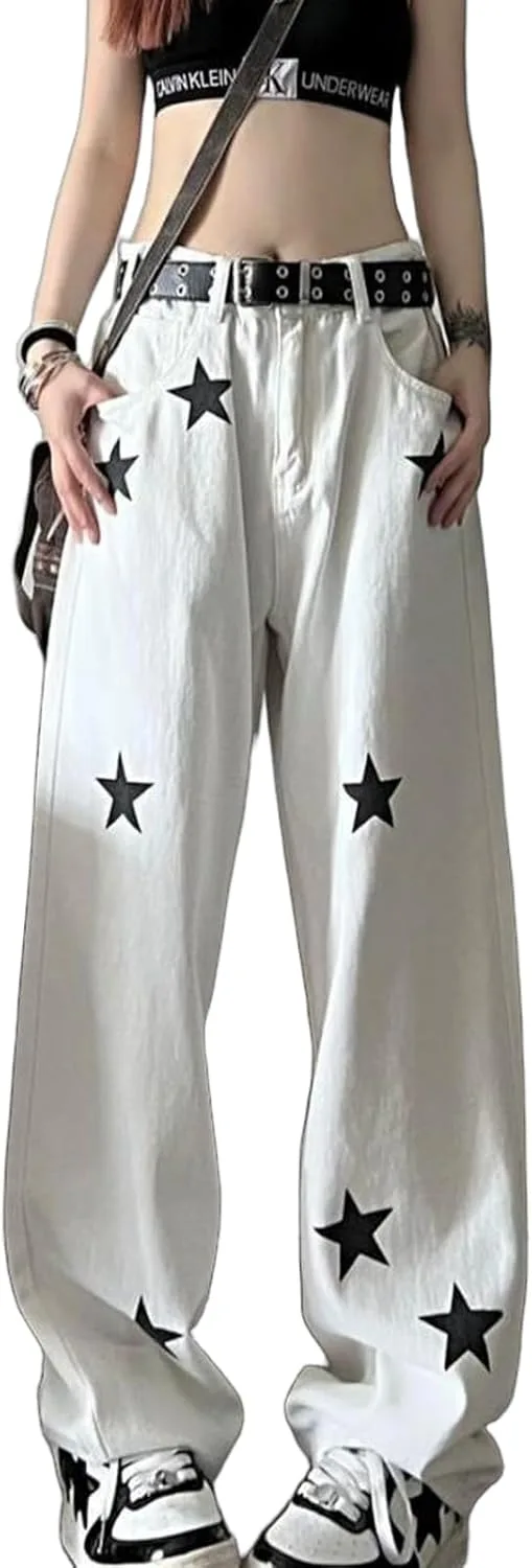 

Женские брюки джинсы с высокой талией и звездным принтом в стиле Y2K LJJINGXS