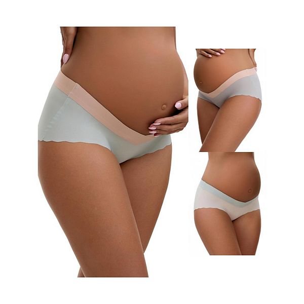 

3 пачки женских низких трусиков ice silk seamless для беременных Inspire Chic, Green Beige Gray