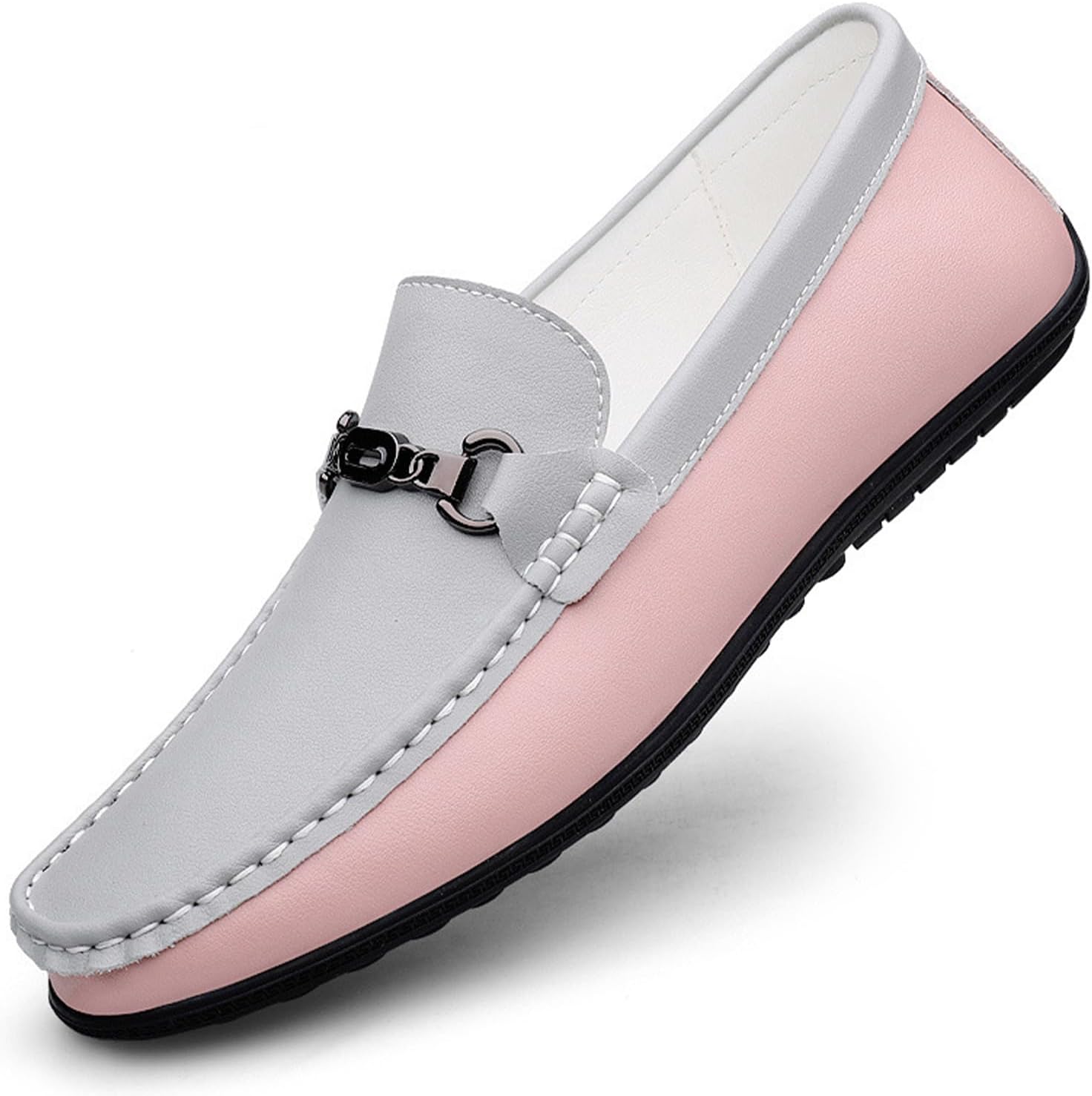 

Мужские кожаные мокасины Dacnakby Two Tone Penny Loafers с элегантной пряжкой, повседневные слипоны, лодочные туфли, розовый/серый